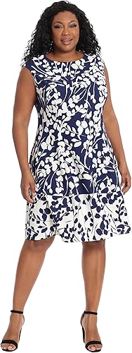 Vestido tipo bombacho de neopreno con estampado floral en azul marino/marfil (Tallas grandes) - London Times