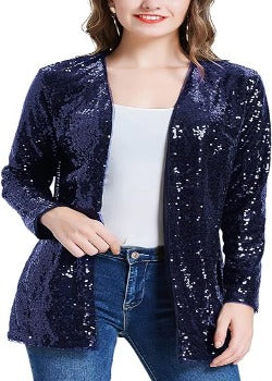 Blazer con lentejuelas abierto frontal azul marino - Ninety Clothing Co