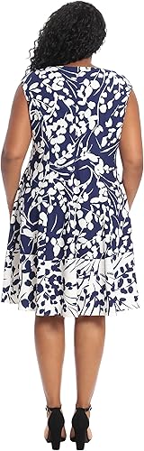 Vestido tipo bombacho de neopreno con estampado floral en azul marino/marfil (Tallas grandes) - London Times