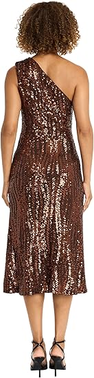 Vestido de cóctel ajustado elegante de lentejuelas midi marrón - Maggy London