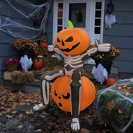 5FT Tall Skull Skeleton Pumpkin Head