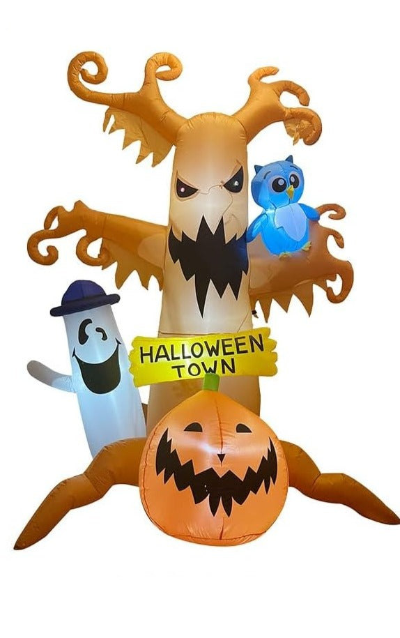 Inflable de Halloween para exteriores de 8 pies de altura, árbol muerto con fantasma blanco