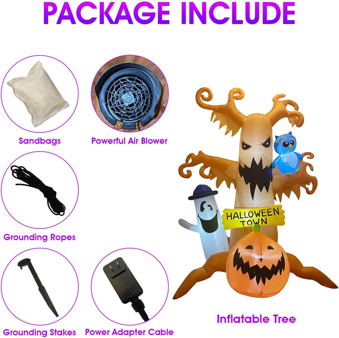 Inflable de Halloween para exteriores de 8 pies de altura, árbol muerto con fantasma blanco
