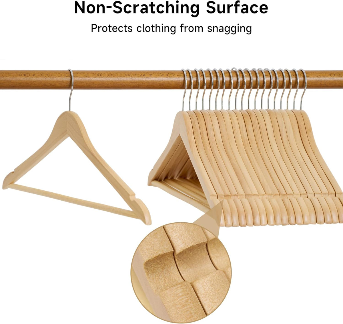 Glossy Natural/Chrome - S/5 Wood Suit Hanger w/ Bar