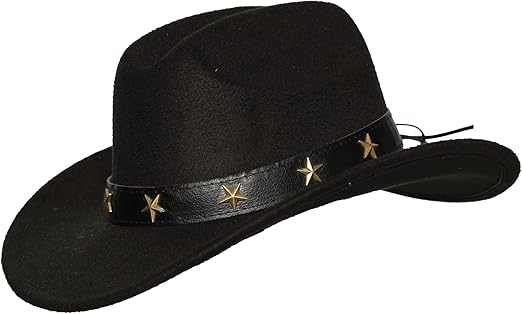 Sombrero vaquero con banda de cuero negro / Tachuelas de estrella de bronce