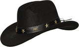 Sombrero vaquero con banda de cuero negro / Tachuelas de estrella de bronce