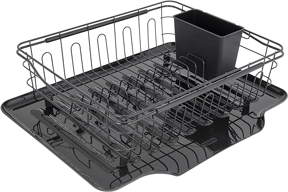 Escurridor de platos multiuso 3 en 1, negro