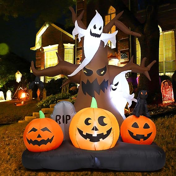 8 FT Tall Inflatables Dead Tree with White Ghosts & Pumpkins
