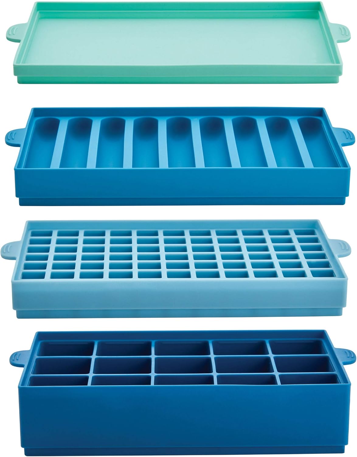 Pro Silicone Ice Cube Trays with Lid, 4-Piece, Blue