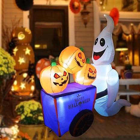 6FT Long Inflatable Ghost with Candy Cart