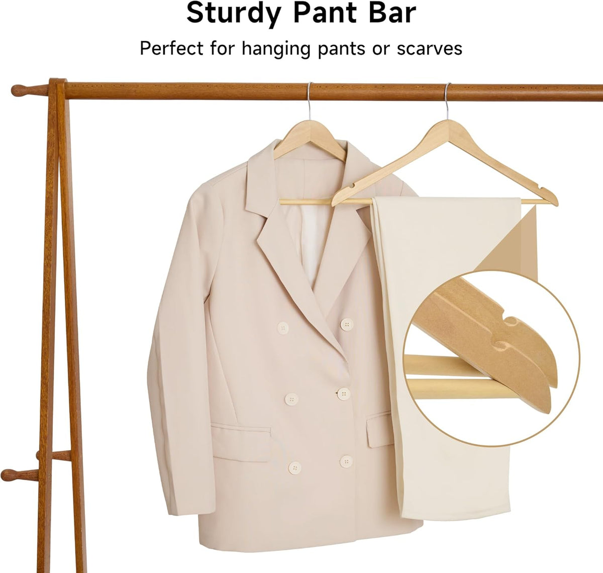 Glossy Natural/Chrome - S/5 Wood Suit Hanger w/ Bar