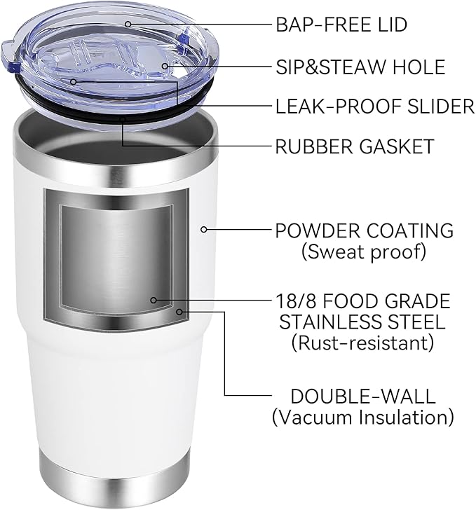 20oz Stainless Steel Double Wall Tumbler White
