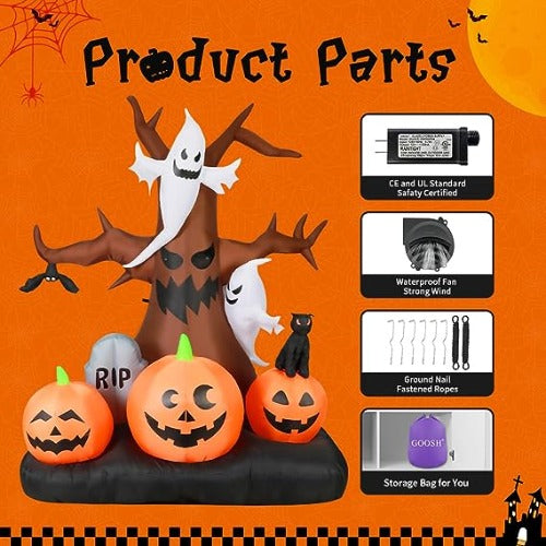 8 FT Tall Inflatables Dead Tree with White Ghosts & Pumpkins