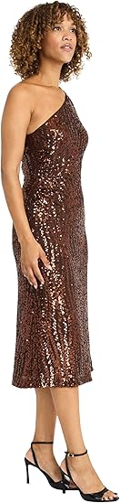 Vestido de cóctel ajustado elegante de lentejuelas midi marrón - Maggy London