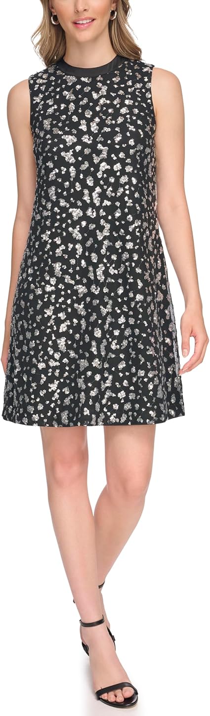 Vestido de malla con lentejuelas negro/plateado - Kensie