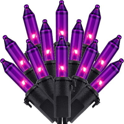 UL 100ct Hllwn String Ligths prpl/Blk Wire Tray Pack
