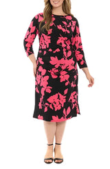Vestido midi fruncido elegante negro-baya (talla grande) - London Times