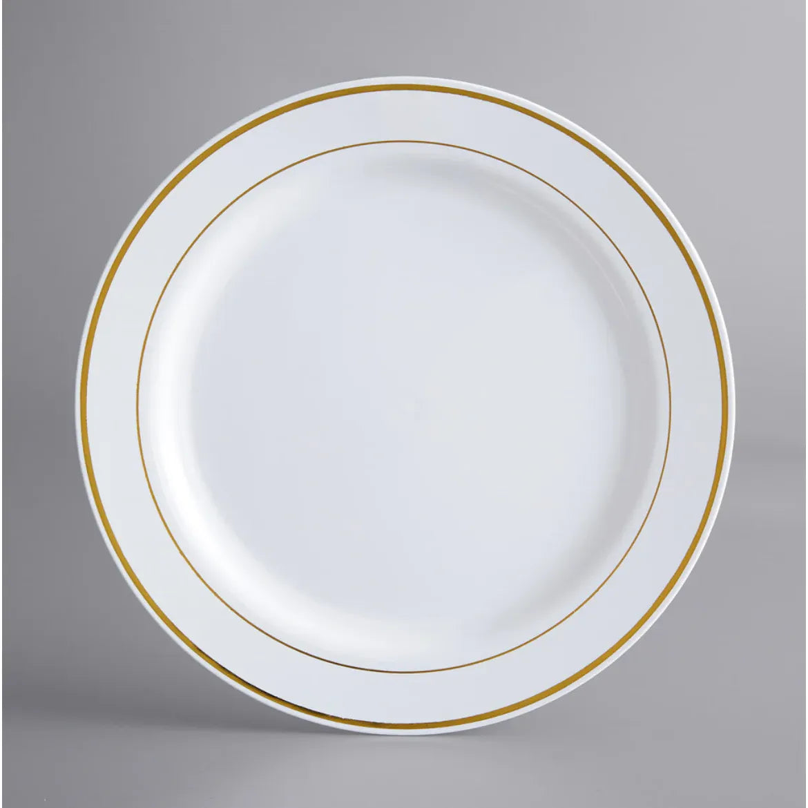 PLATO BLANCO DE 9" CON ESTAMPADO DORADO EN CALIENTE - 50 UNIDADES