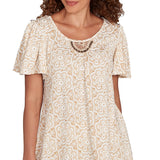 Camiseta con estampado en relieve de macramé con cuentas, yute, varios - Ruby Rd