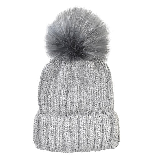 GORRO CON PUÑO DE CANALÉ, POMPÓN DE PELO SINTÉTICO GRIS