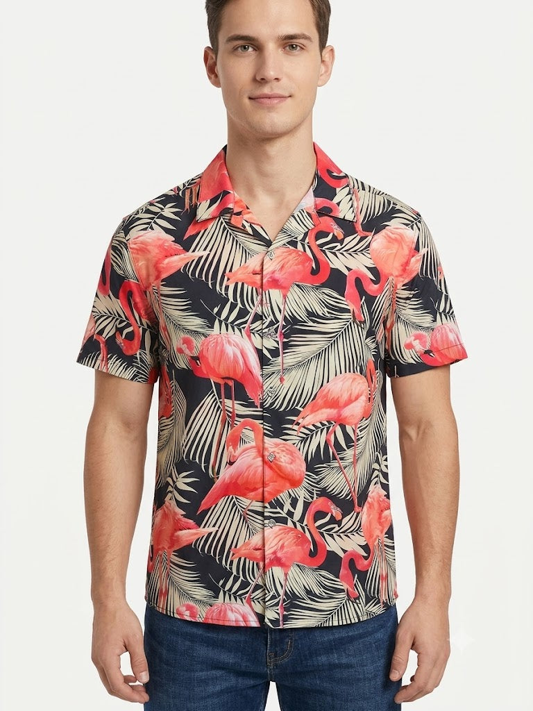 Poly Print Camisas Hawaianas FLAMINGO