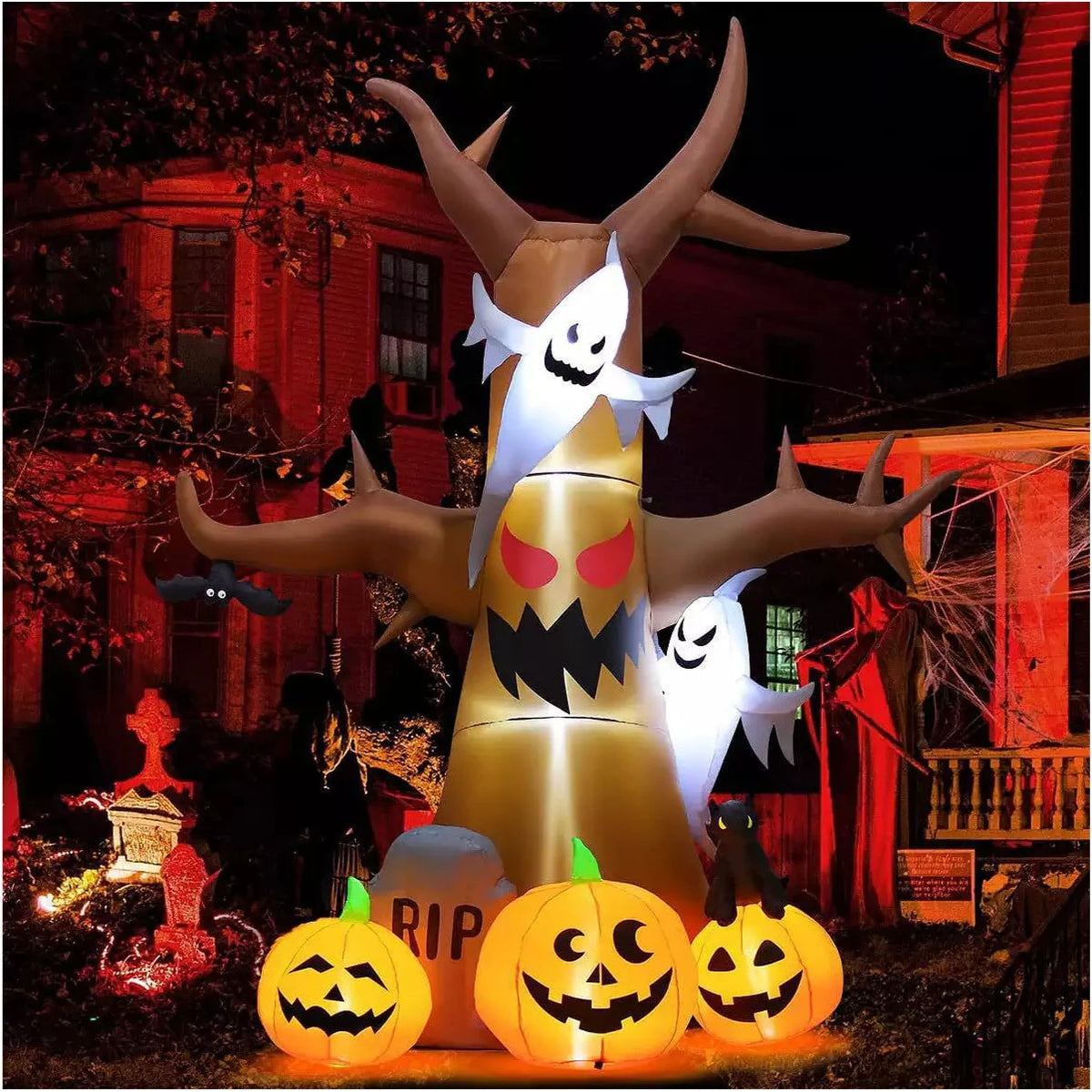 Árbol inflable de Halloween de 3,6 m con fantasma y calabazas alrededor