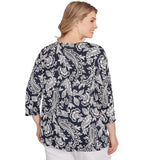 Top Jacobean Paisley con estampado abullonado en azul marino/blanco - Ruby Rd