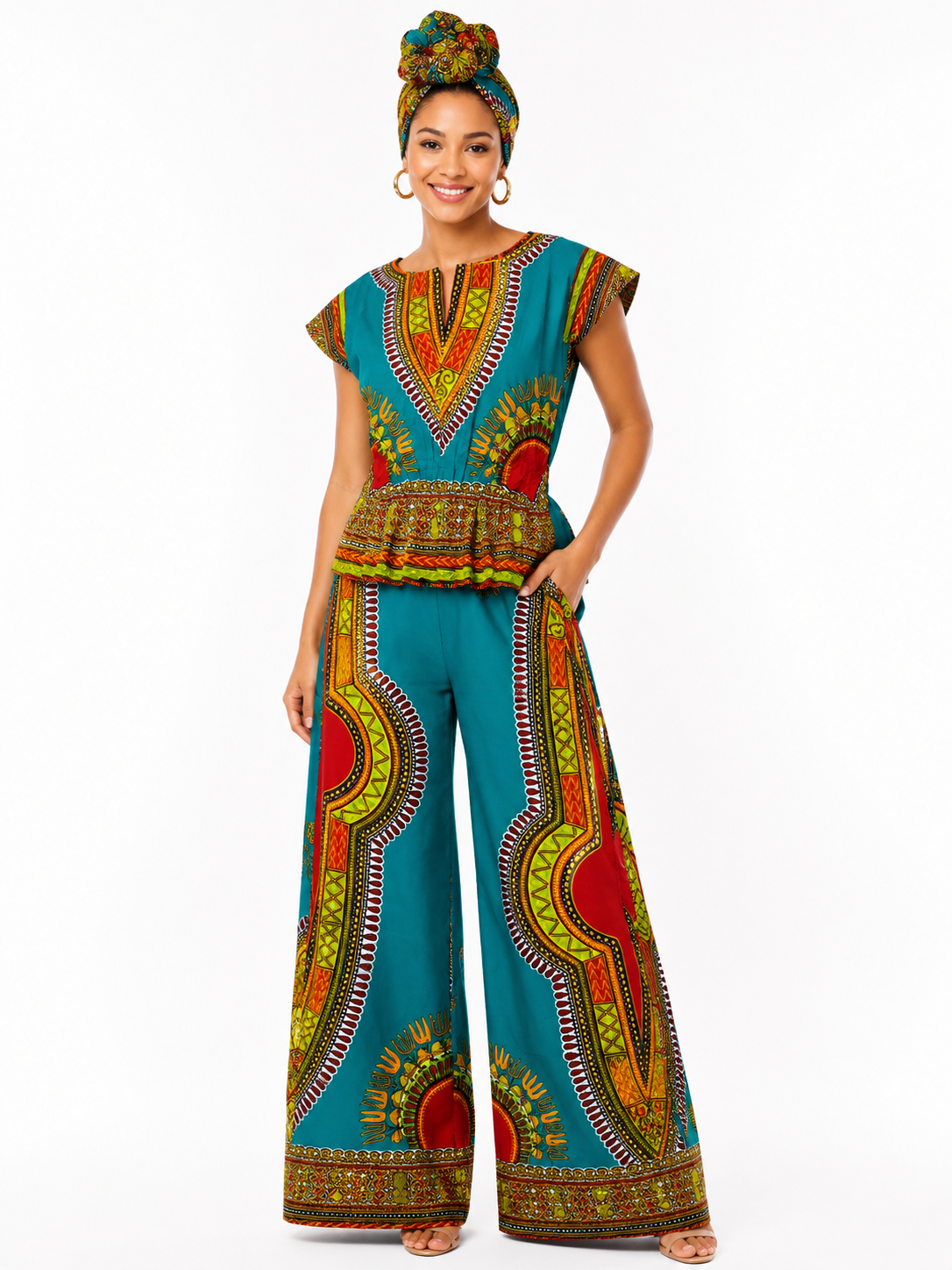 Dasiki Turquesa-Rojo conjunto de 2 piezas Etnia Negra