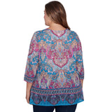 Túnica con bordado bohemio y mediterráneo Plus, azul mediterráneo - Ruby Rd