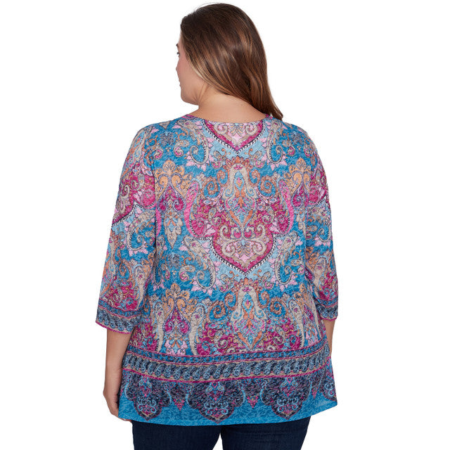 Túnica con bordado bohemio y mediterráneo Plus, azul mediterráneo - Ruby Rd