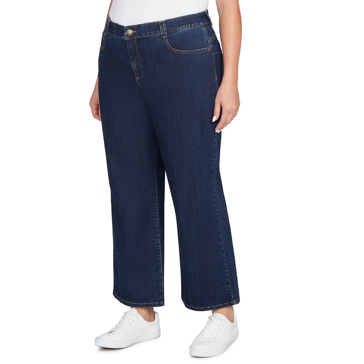 Pantalones Anchos de Mezclilla Tipo Estrecho Tallas Grandes Añil Oscuro - Ruby Rd
