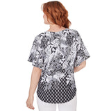 Camiseta Tropical Foulard con Estampado Acolchado Negra/Blanca - Ruby Rd