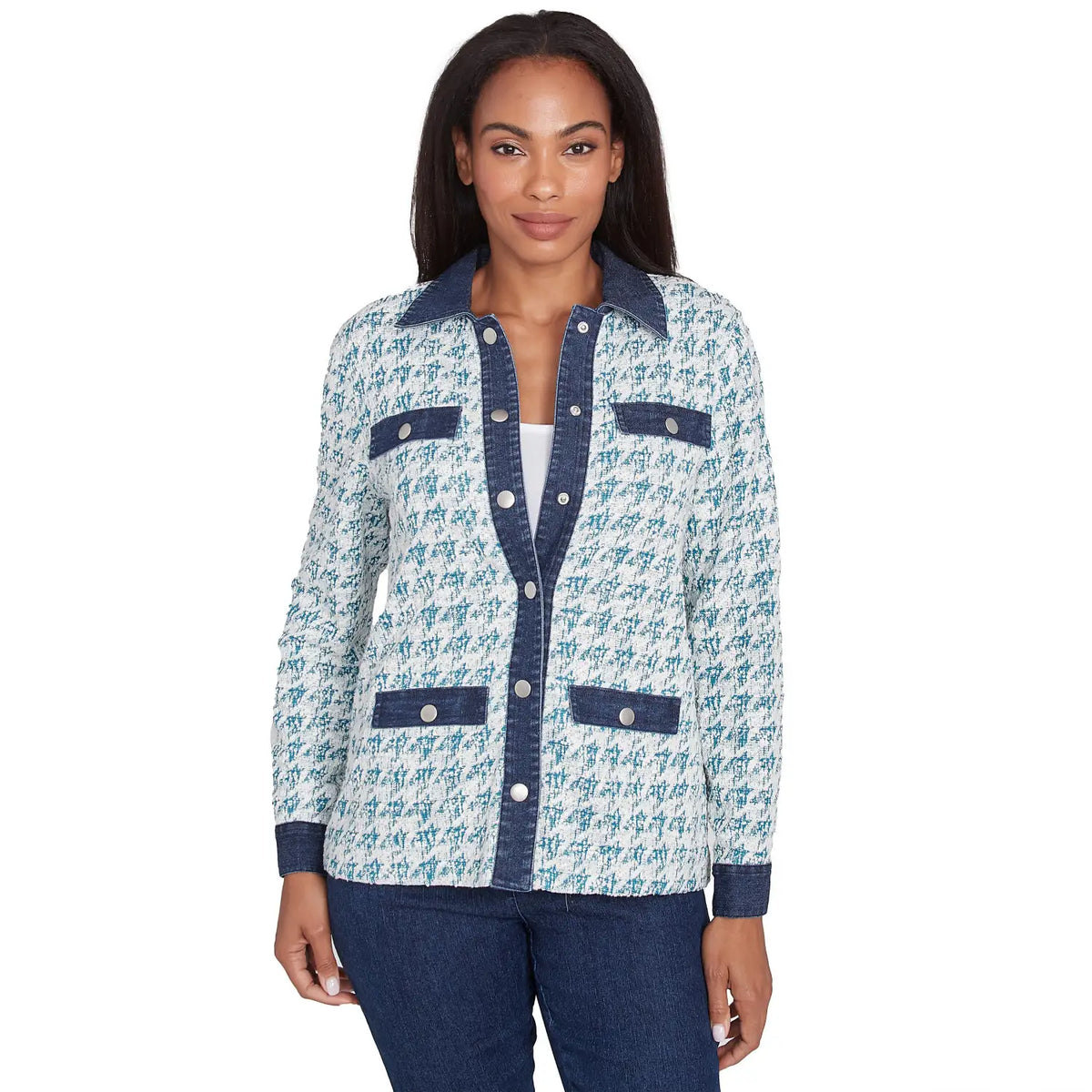 Chaqueta de punto bouclé pata de gallo verde jade multicolor - Ruby Rd