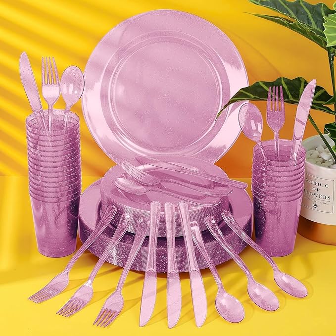 Juego combinado de cubiertos con purpurina