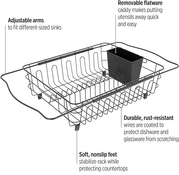 Escurridor de platos multiuso 3 en 1, negro