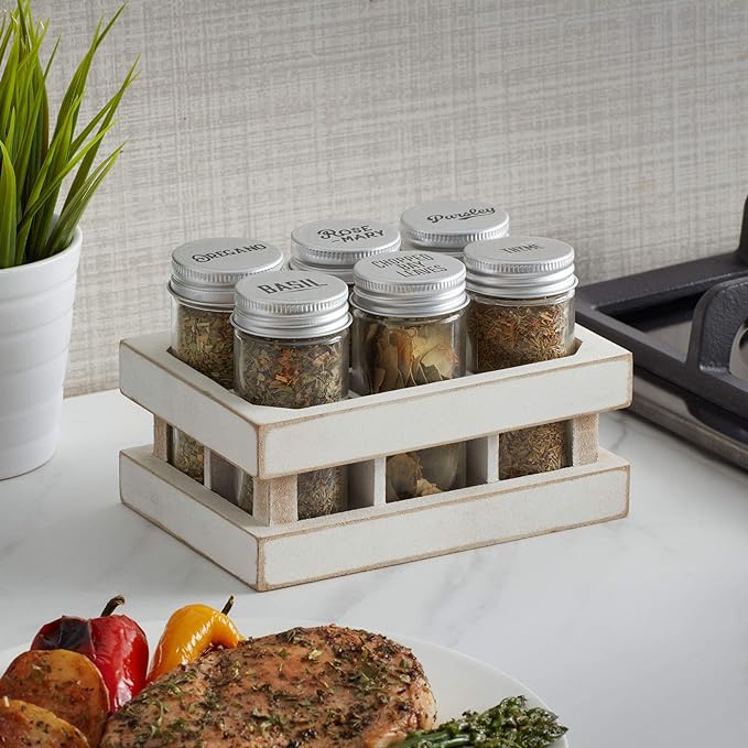 Good Italian Spice Box, 6 Jars, White
