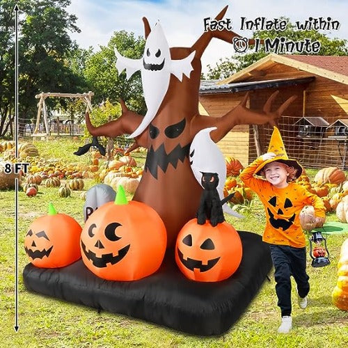 8 FT Tall Inflatables Dead Tree with White Ghosts & Pumpkins