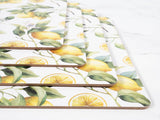 Limones en acuarela – Manteles individuales de corcho y fibra de madera – Juego de 4