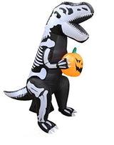 Dinosaurio esqueleto inflable de 6.5 FT con LEDs incorporados T-Rex sujetando una calabaza para Halloween