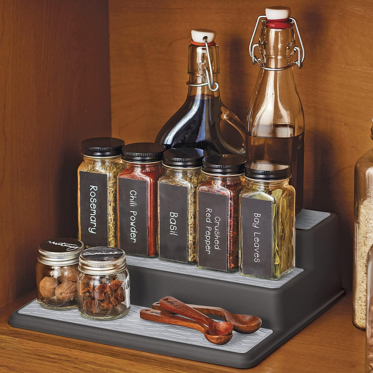 Non-Skid 3-Tier Spice Pantry Kitchen Cabinet Organizer Charcoal