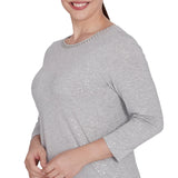 Embellished Dew Drops Glitter Knit Top Grey  - Ruby Rd
