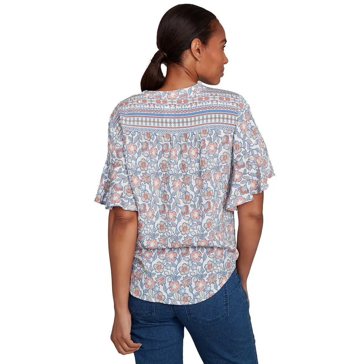 Camiseta Henley Floral con Nudo Delantero Vintage Arándano - Ruby Rd