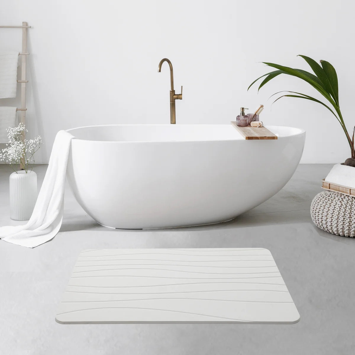 Off White - Alfombrilla de Baño Wave Stone