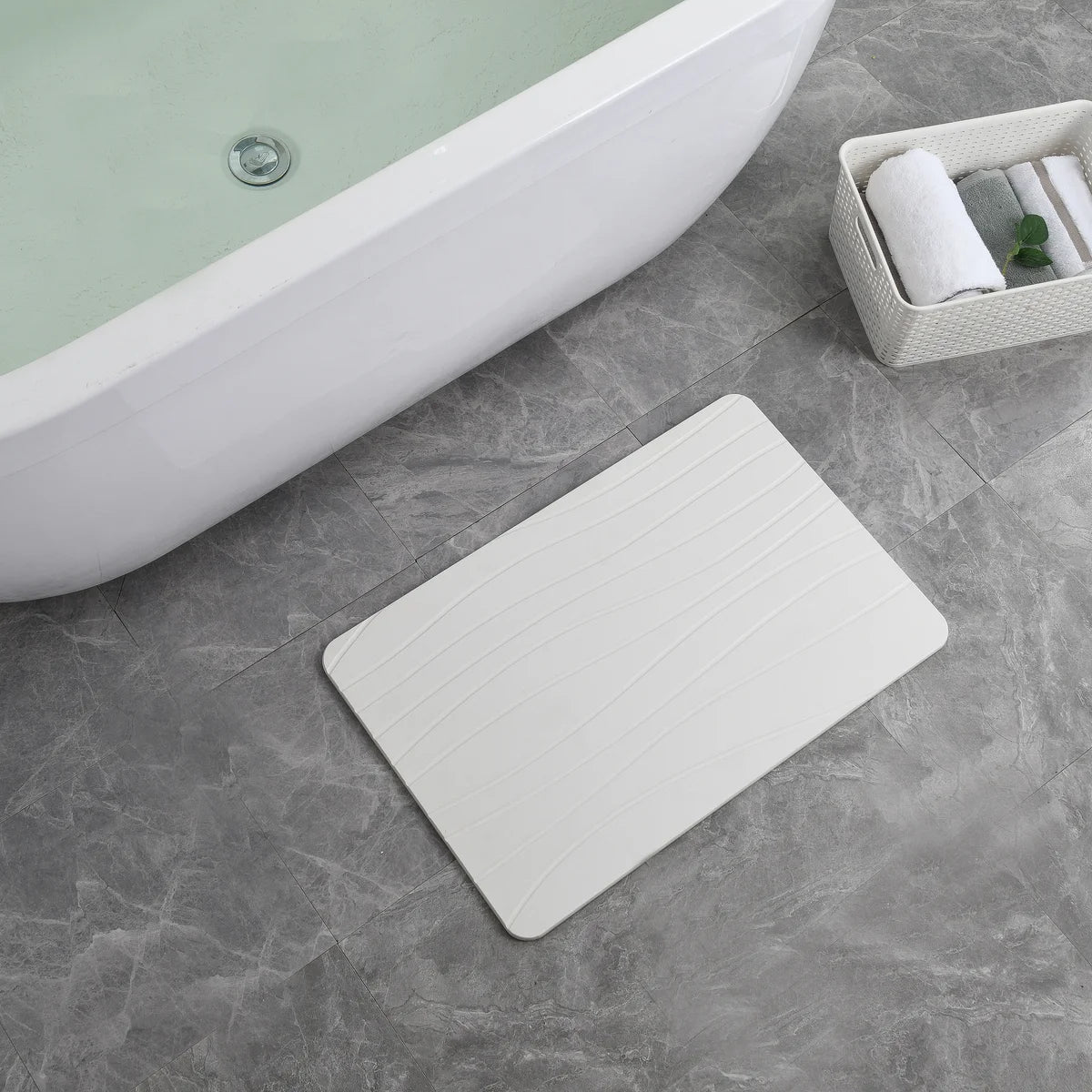 Off White - Alfombrilla de Baño Wave Stone