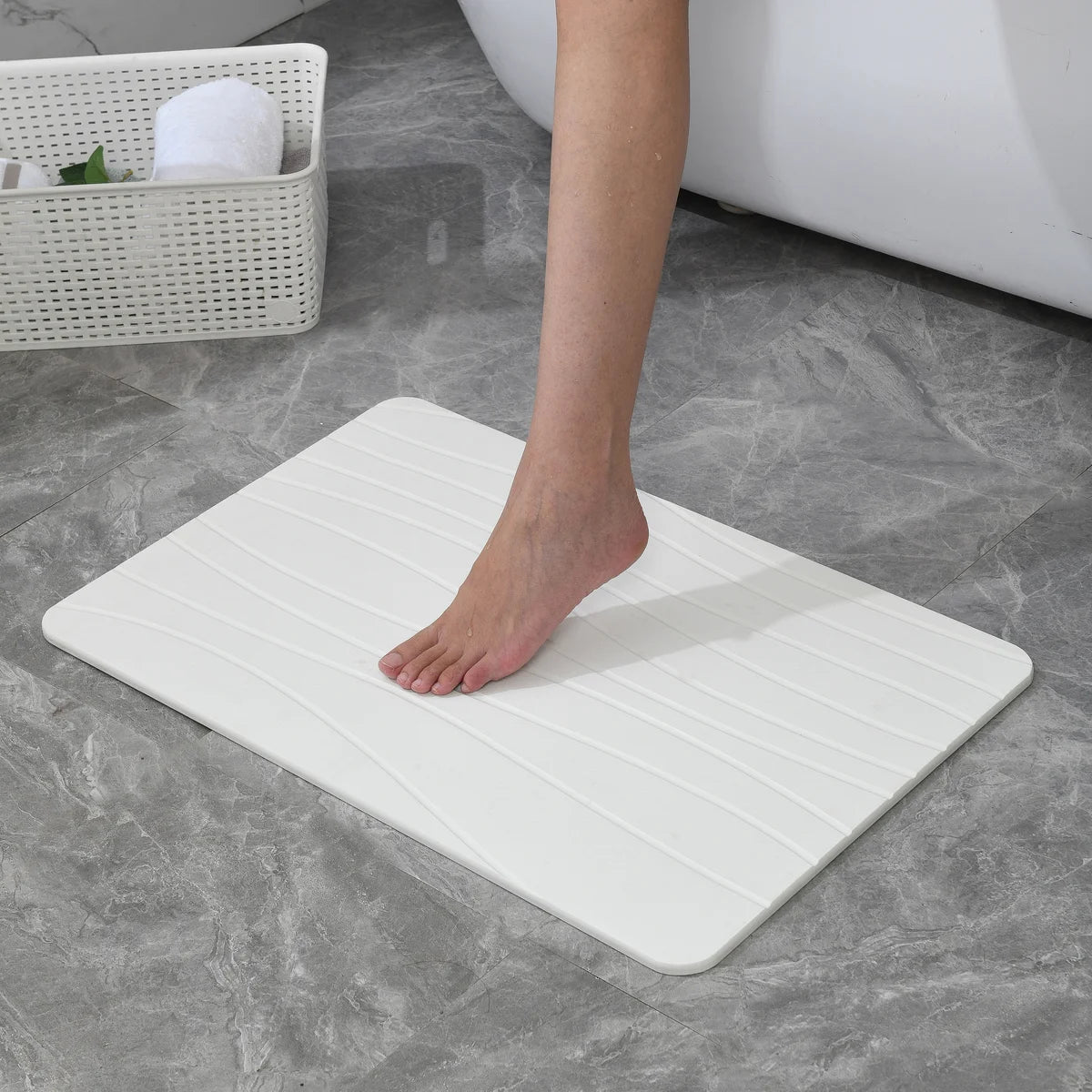 Off White - Alfombrilla de Baño Wave Stone