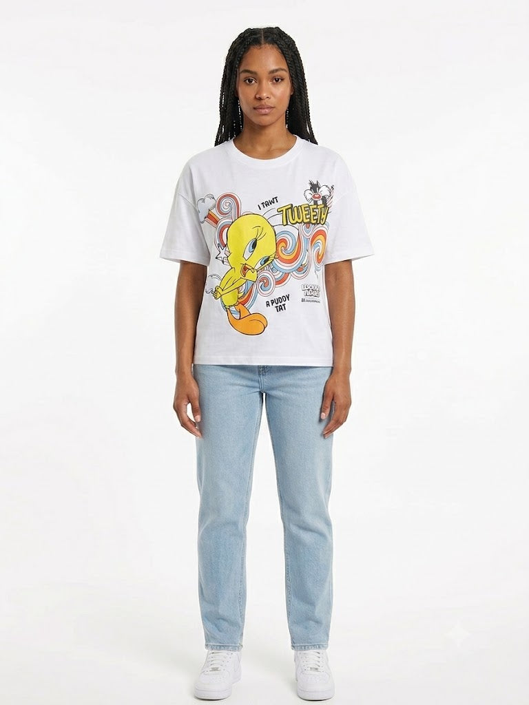 Camiseta corta Tweety Boxy Marfil