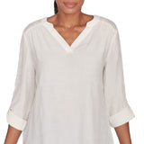 Blusa sólida con mangas con lengüeta enrollable Luxe Marfil - Ruby Rd