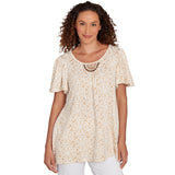 Camiseta con estampado en relieve de macramé con cuentas, yute, varios - Ruby Rd