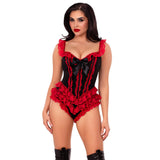 Body con volantes y ballenas, negro-rojo