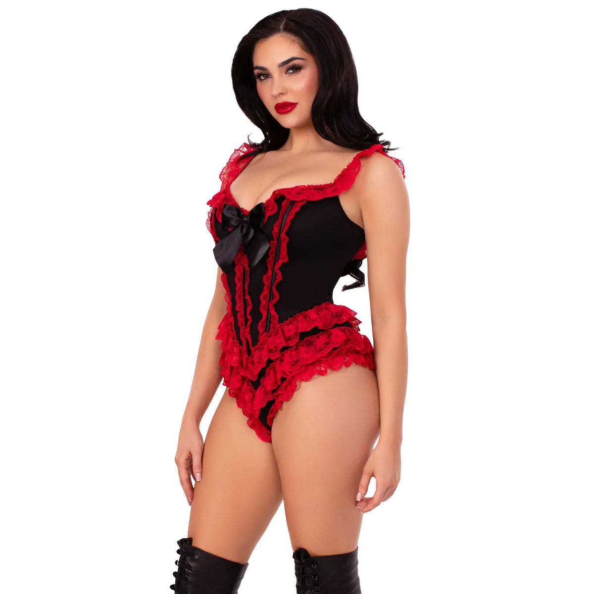 Body con volantes y ballenas, negro-rojo